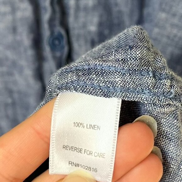 Garnet Hill Blue Linen Button Down Shirt Women's Petite Small - Picture 3 of 4